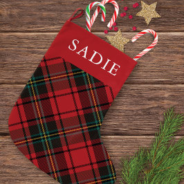 Meia De Natal Grande Feriado Elegante Clássico de Tartan Vermelho com N