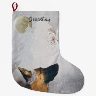 Meia De Natal Grande Feriado por Aquarela do german shepherd de inverno