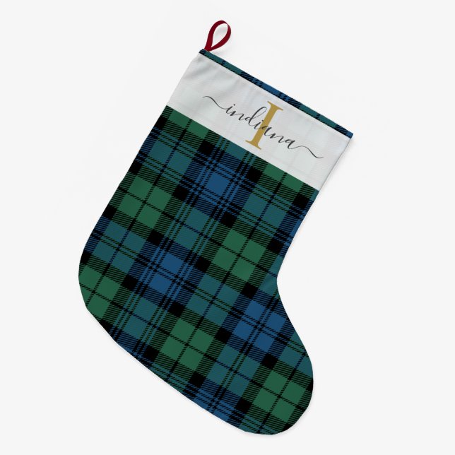 Meia De Natal Grande Feriados de Natal da xadrez Tartan Green Campbell (Frente (Pendurada))