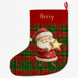 Meia De Natal Grande Festivo Clássico Vermelho Verde Dourado Tartan San