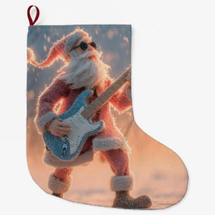 Meia De Natal Grande Figura do Papai Noel Tocando uma Guitarra Elétrica