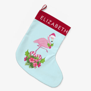Meia De Natal Grande Flamingo cor-de-rosa no Papai Noel com Buquê de C