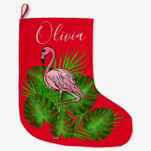 Meia De Natal Grande Flamingo rosa, Folhas tropicais