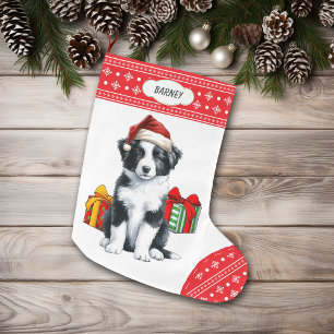 Meia De Natal Grande Floco de neve Cole Border Collie Puppy Santa Hat