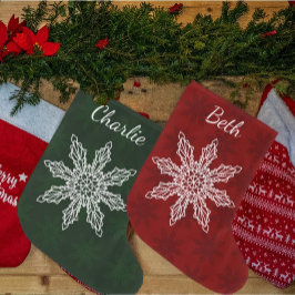 Meia De Natal Grande Floco de Neve Verde Festivo e Branco Personalizado