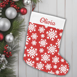 Meia De Natal Grande Floco de Neve Vermelho E Branco Personalizado Clás
