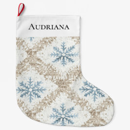 Meia De Natal Grande Flocos de neve de Natal com Creme Azul