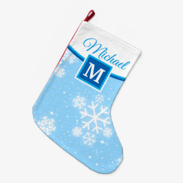 Meia De Natal Grande Flocos de neve / Monograma / Seu nome e cor