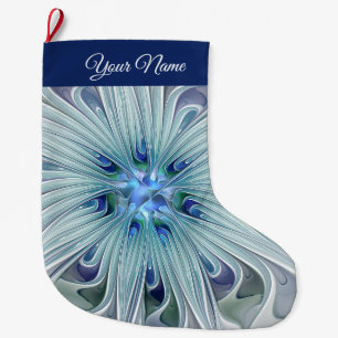 Meia De Natal Grande Floral Beauty Abstrato Art Blue Pastel Flower Name