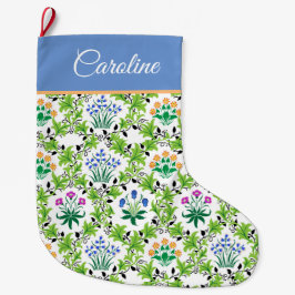 Meia De Natal Grande Floral e Folha Francês Vintage