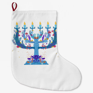 Meia De Natal Grande floral menorah hanukkah