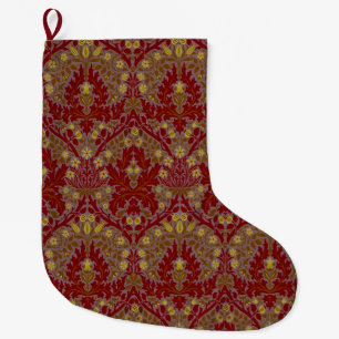 Meia De Natal Grande Flores de Outono Vintage Vermelho Dourado William
