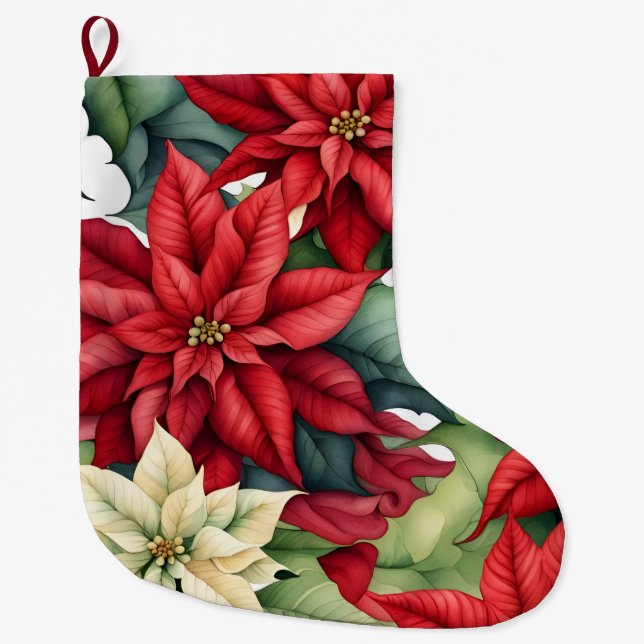 Meia De Natal Grande Flores de Poinsettia (Frente)