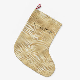 Meia De Natal Grande Flores Douradas do Ombre Branco Zebra Confetti