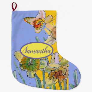 Meia De Natal Grande Flores Florais Púrpura Lilás Amarelo Laranja Daf