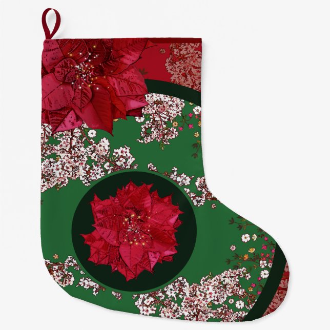 Meia De Natal Grande Flores para o Natal (Frente)
