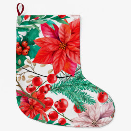 Meia De Natal Grande Flores vermelhas Decoração do Natal