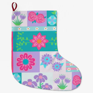 Meia De Natal Grande Flores Vibrantes em Flor Design