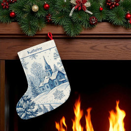 Meia De Natal Grande Floresta Azul Branca de Vintage - Floresta de Nata