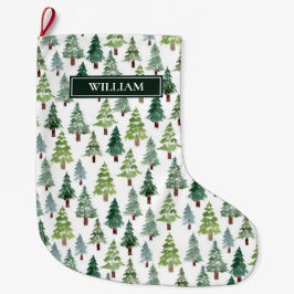 Meia De Natal Grande Floresta de inverno com Aquarela Personalizada 