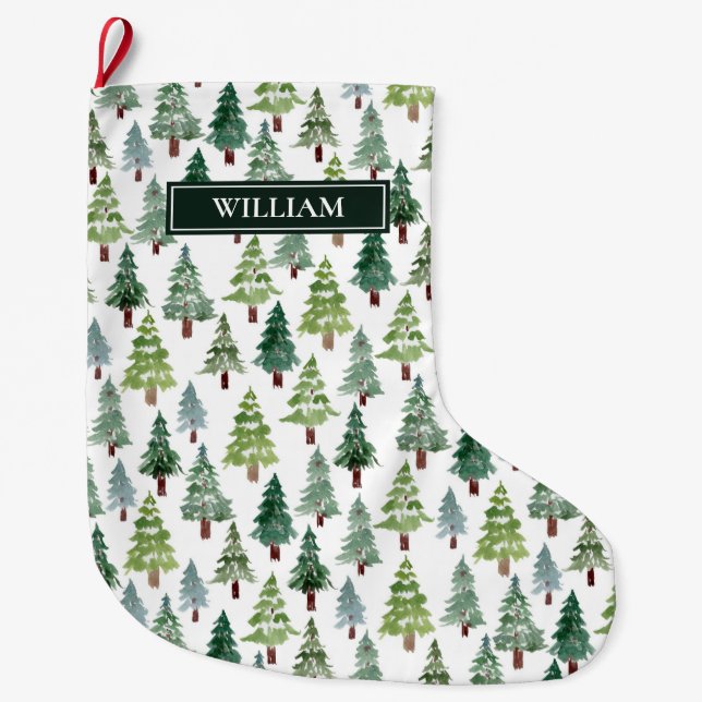 Meia De Natal Grande Floresta de inverno com Aquarela Personalizada  (Frente)