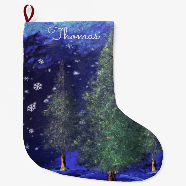 Meia De Natal Grande Floresta de inverno personalizada de estoque de na (Frente)