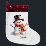Meia De Natal Grande Fluffy Marshmallow Snowman<br><div class="desc">Imaginem uma encantadora estocagem de Natal com um bonitinho bonitinho e fofo boneco de neve feito de marshmallows. Ao redor de sua base, marshmallows com centros cor-de-rosa parecem derreter. Ele esportes um chapéu de cima e um cachecol pontilhado por polca. A estocagem é terminada com uma borda que imita cintilação...</div>