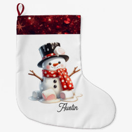 Meia De Natal Grande Fluffy Marshmallow Snowman