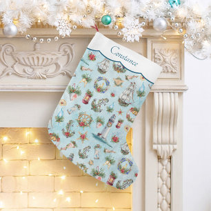 Meia De Natal Grande Foguetes Náuticos De Natal - Adicione Seu Nome