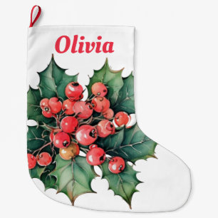 Meia De Natal Grande Folhas de bagas ocas de coloração aquosa da vindim