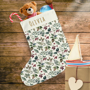 Meia De Natal Grande Folhas e Frutas Vermelhas Rústicas de Inverno Pers