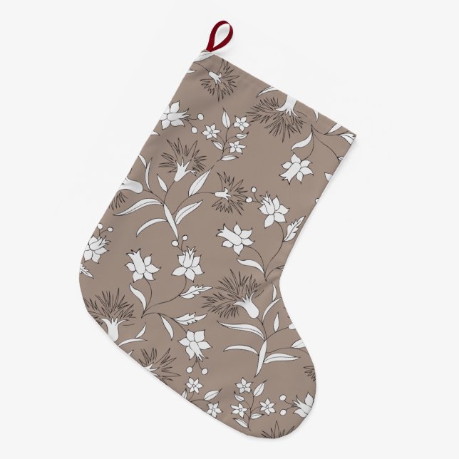 Meia De Natal Grande folhas padronizadas (Frente (Pendurada))