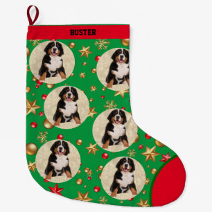 Meia De Natal Grande Foto De Cão Como Círculos Repetidos Adicionar Nome