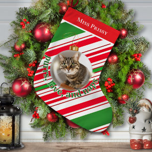 Meia De Natal Grande Foto de Cat Personalizada com Bolas de Amor