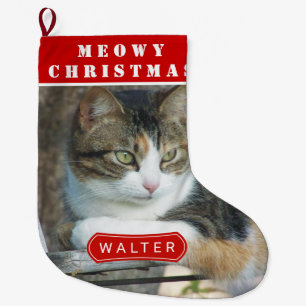 Meia De Natal Grande Foto de Natal vermelha para o gato de Natal