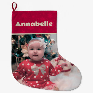 Meia De Natal Grande Foto e nome personalizados