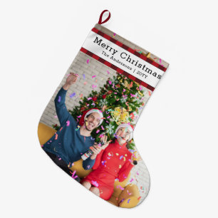 Meia De Natal Grande Foto & Nome da Família Personalizados Elegante
