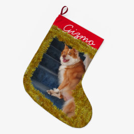 Meia De Natal Grande Foto/ nome personalizado de Pet - Pequena reserva 