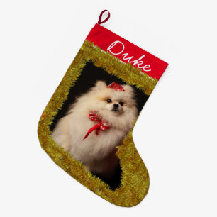 Meia De Natal Grande Foto/ nome personalizado de Pet - Pequena reserva 