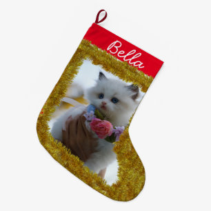Meia De Natal Grande Foto/ nome personalizado de Pet - Pequena reserva 