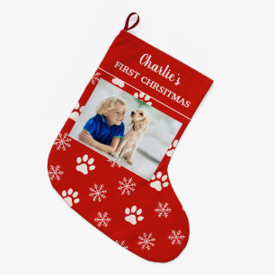 Meia De Natal Grande Foto Personalizada do Cachorro Nome Primeiro Natal