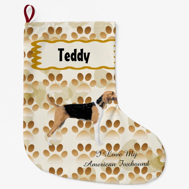Meia De Natal Grande Foxhound americano nas folhas de Tan (Frente)