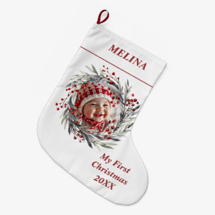 Meia De Natal Grande Framboesas de coroa Floral Primeira foto de Natal