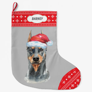 Meia De Natal Grande Fronteira do Floco de Neve do Doberman Santa Hat