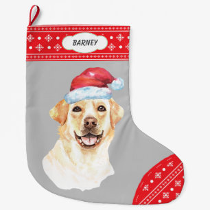 Meia De Natal Grande Fronteira do Floco de Neve do Santa Hat Labrador
