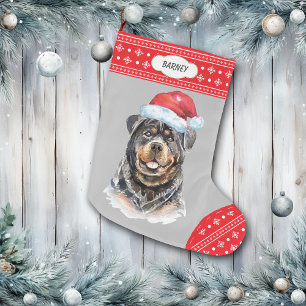 Meia De Natal Grande Fronteira do Floco de Neve do Santa Hat Rottweiler