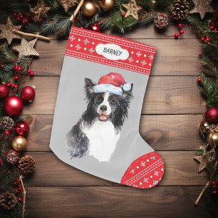 Meia De Natal Grande Fronteira Santa Hat Collie Snowflake Fronteira