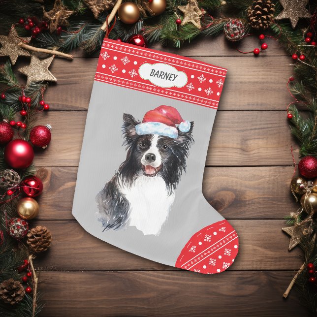 Meia De Natal Grande Fronteira Santa Hat Collie Snowflake Fronteira (Criador carregado)