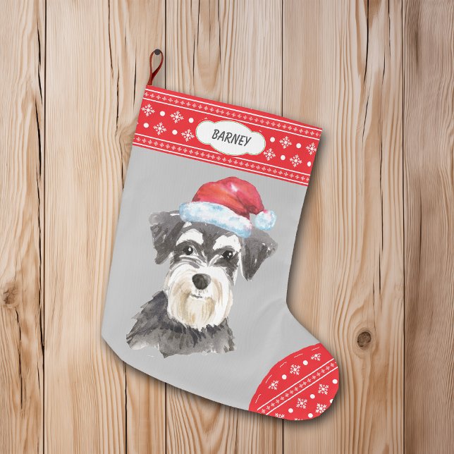 Meia De Natal Grande Fronteira Santa Hat Schnauzer Snowflake (Criador carregado)