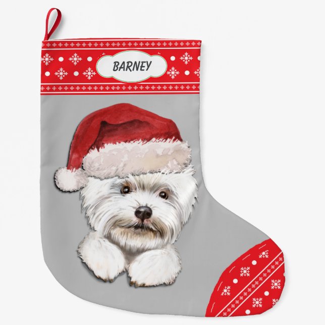 Meia De Natal Grande Fronteira Santa Hat Westie Snowflake (Frente)